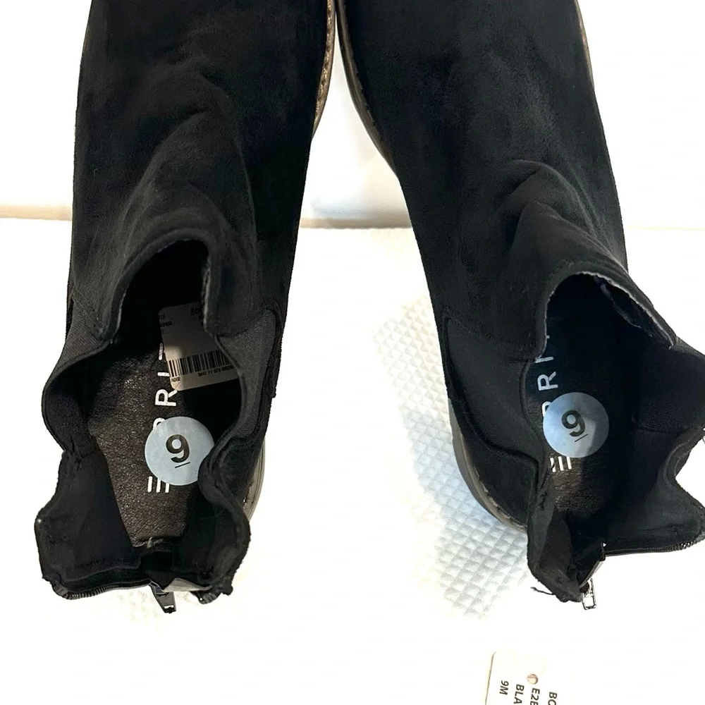 Esprit W-9M Black Ankle Boots Faux Suede Chunky Treaded Sole‎ NWT